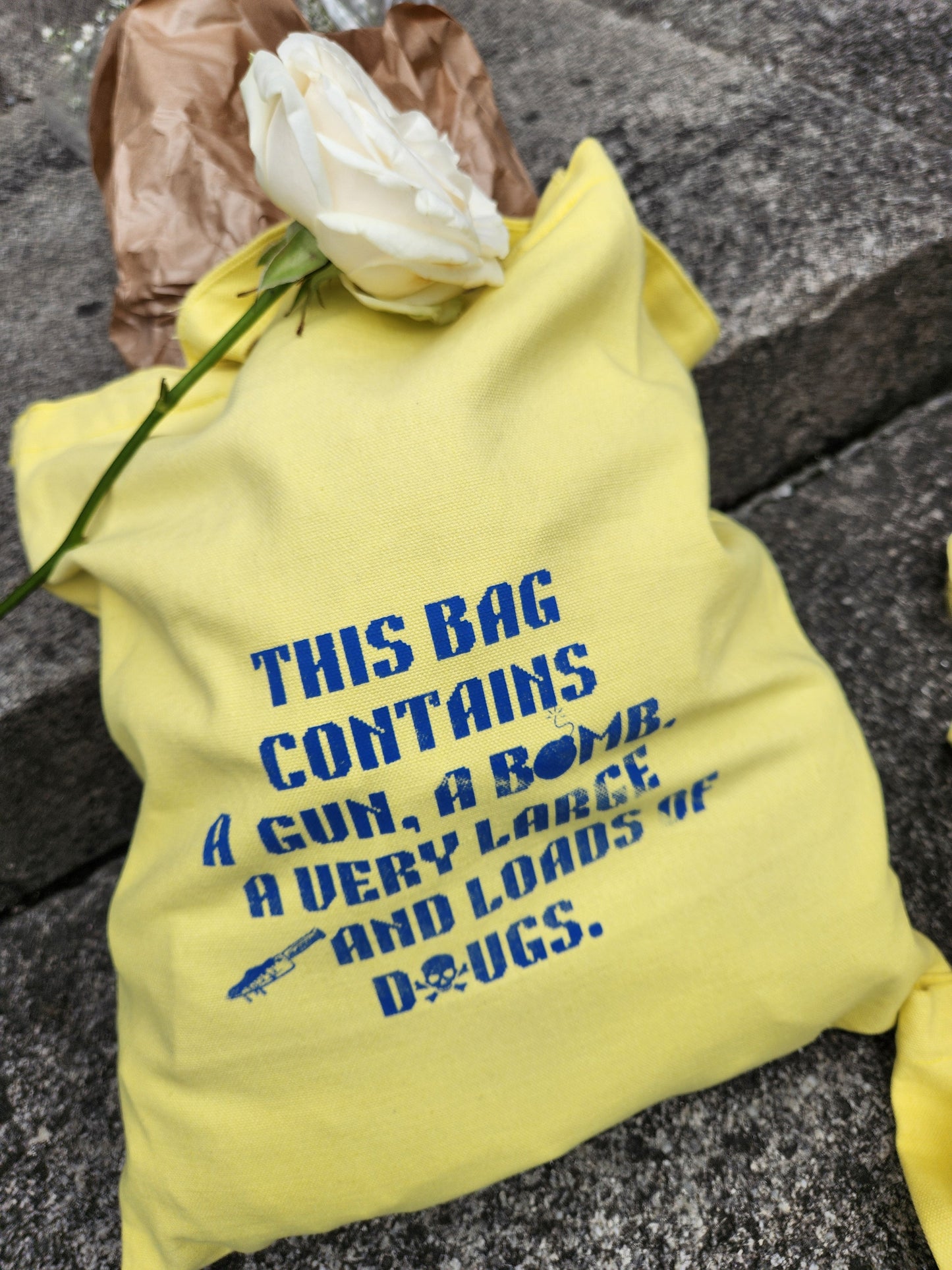 "Hazard Warning" Joke Tote Bag - Yellow Canvas