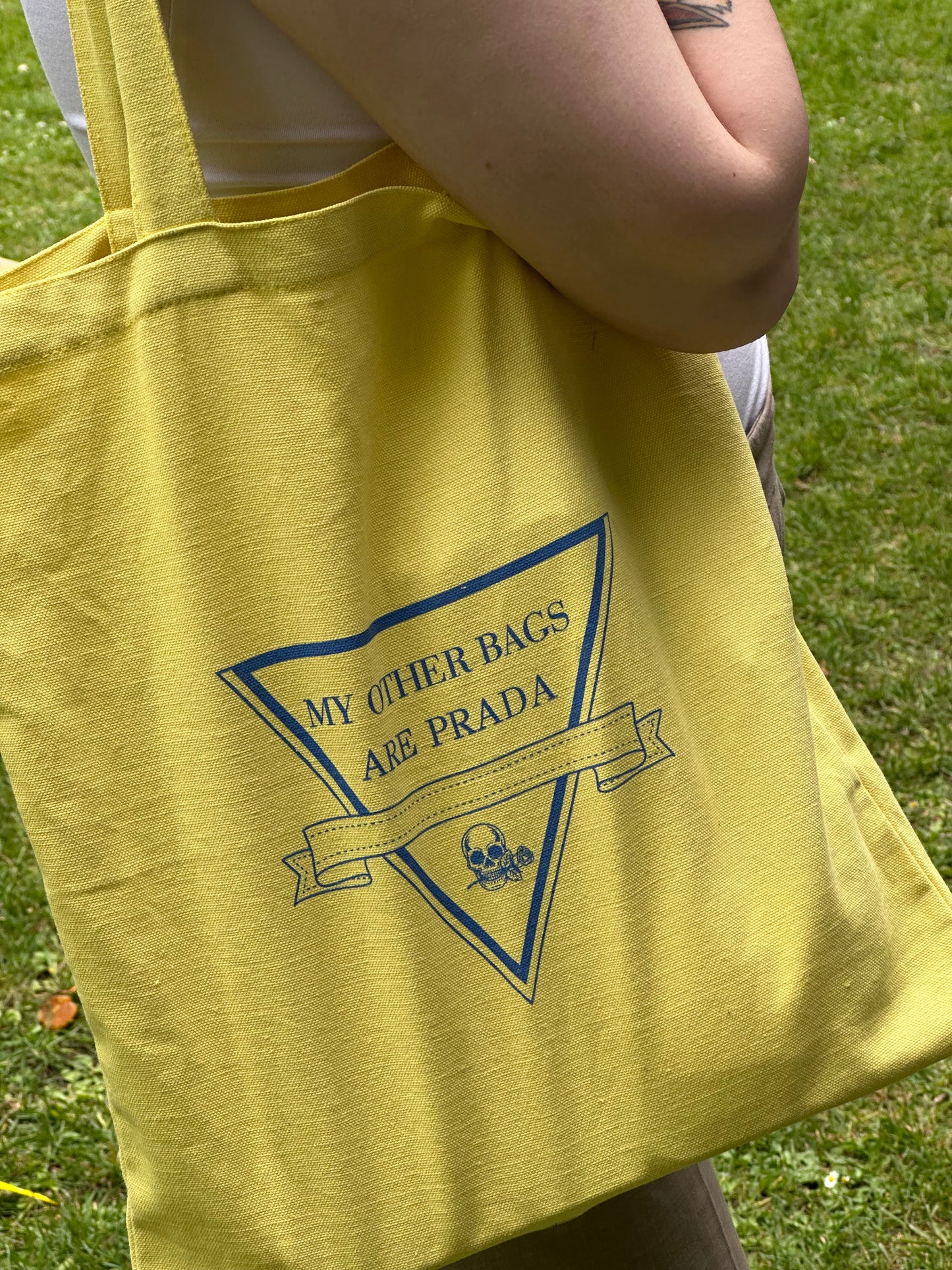 "My Other Bags Are Prada" Yellow Canvas Tote Bag