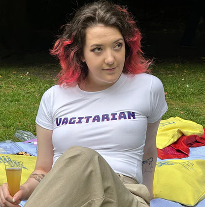 "Vagitarian" Statement T-Shirt - Bold Typography Design